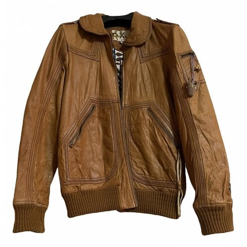Pre-owned Roxy Leather Biker Jacket In Camel