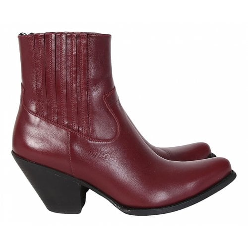 Pre-owned Celine Berlin Leather Ankle Boots In Burgundy