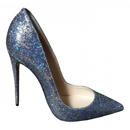 Pre-owned Christian Louboutin So Kate Glitter Heels In Silver