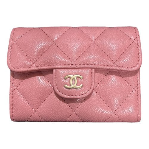 Pre-owned Chanel Timeless/classique Leather Card Wallet In Pink