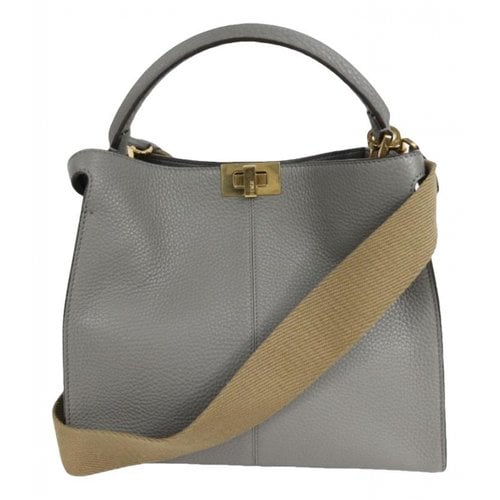 Pre-owned Fendi Peekaboo Leather Handbag In Grey