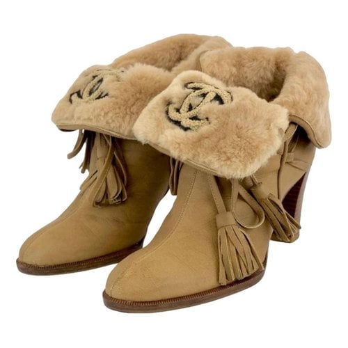 Pre-owned Chanel Leather Ankle Boots In Camel