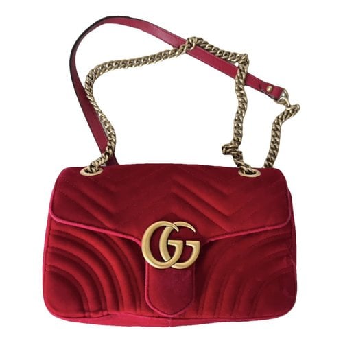 Pre-owned Gucci Marmont Velvet Clutch Bag In Red
