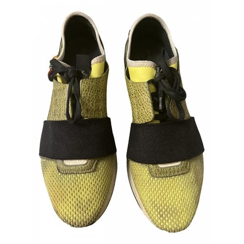 Pre-owned Balenciaga Race Leather Trainers In Yellow