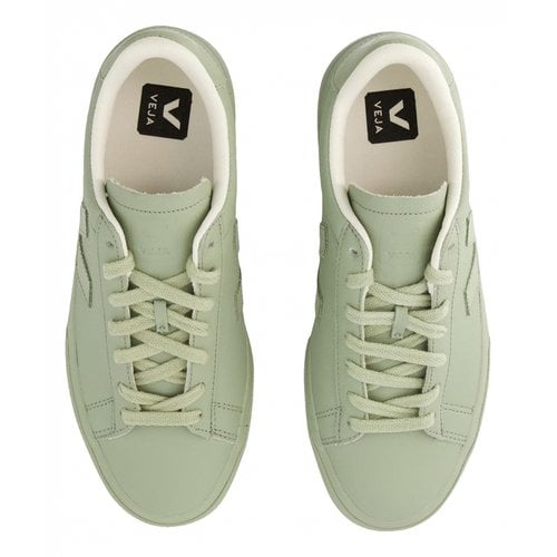 Pre-owned Veja Leather Trainers In Khaki