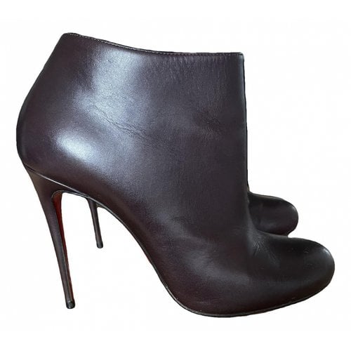 Pre-owned Christian Louboutin Leather Ankle Boots In Burgundy