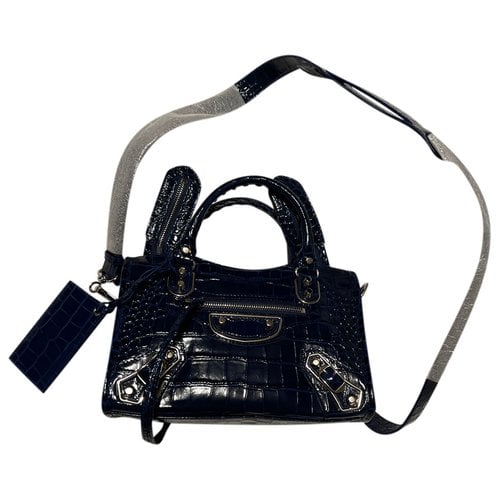 Pre-owned Balenciaga Classic Metalic Patent Leather Handbag In Blue