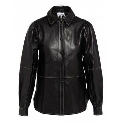 Pre-owned Ganni Leather Shirt In Black