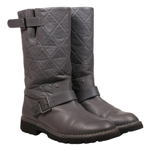 Pre-owned Chanel Leather Boots In Grey