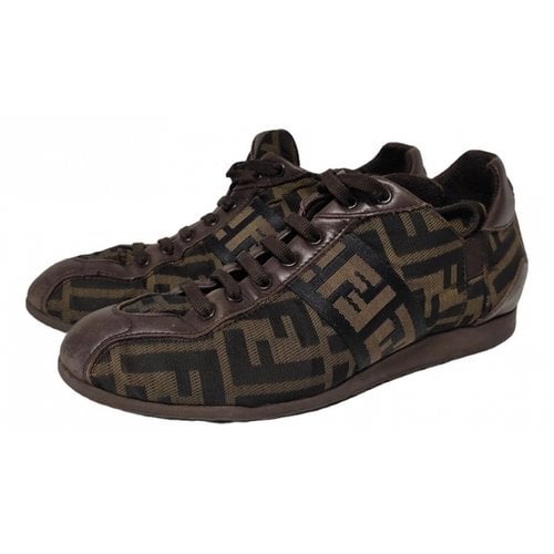 Pre-owned Fendi Domino Leather Trainers In Brown