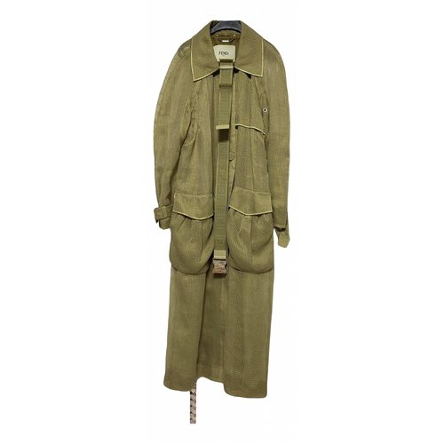 Pre-owned Fendi Silk Trench Coat In Green
