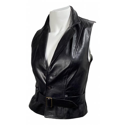 Pre-owned Ralph Lauren Leather Cardi Coat In Black