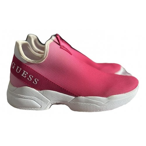 Pre-owned Guess Cloth Trainers In Pink