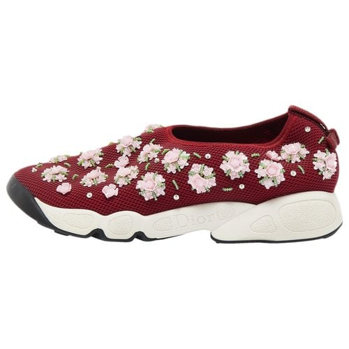 Pre-owned Dior Cloth Trainers In Burgundy