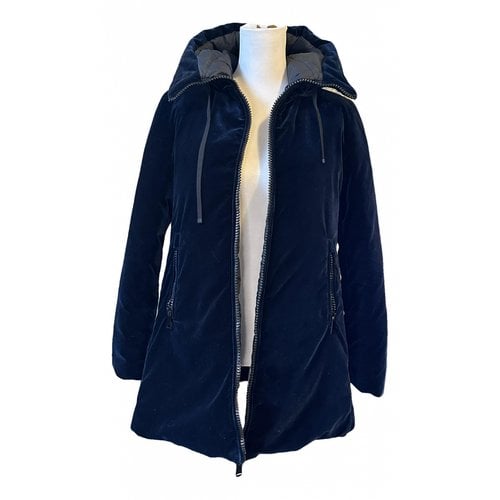 Pre-owned Moncler Hood Velvet Coat In Blue