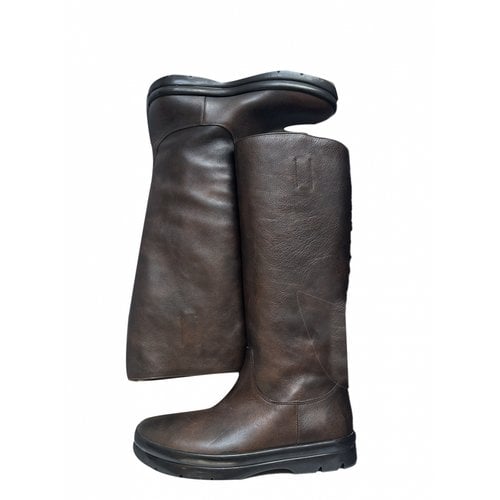 Pre-owned The Row Leather Riding Boots In Brown