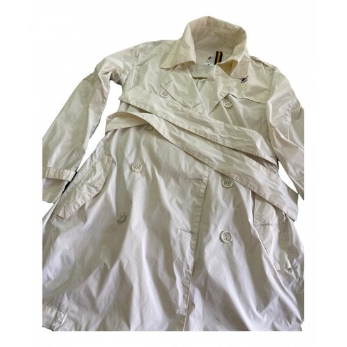 Pre-owned K-way Trench Coat In White