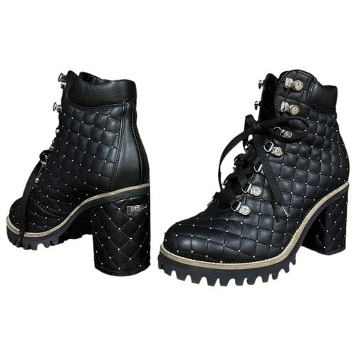 Pre-owned Le Silla Leather Lace Up Boots In Black