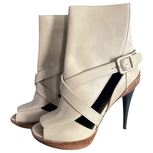 Pre-owned Marni Leather Open Toe Boots In Beige