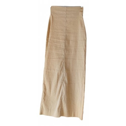 Pre-owned Romeo Gigli Linen Maxi Skirt In Beige