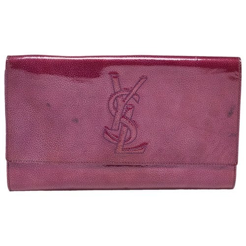 Pre-owned Saint Laurent Patent Leather Clutch Bag In Purple