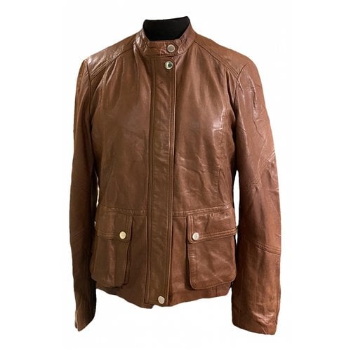 Pre-owned Massimo Dutti Leather Biker Jacket In Camel