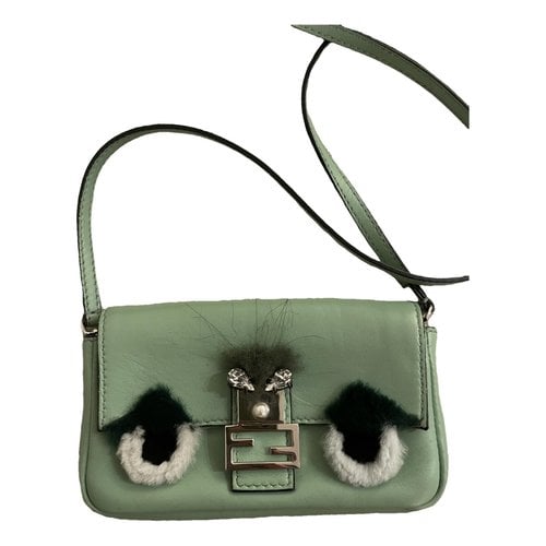 Pre-owned Fendi Baguette Leather Clutch Bag In Green