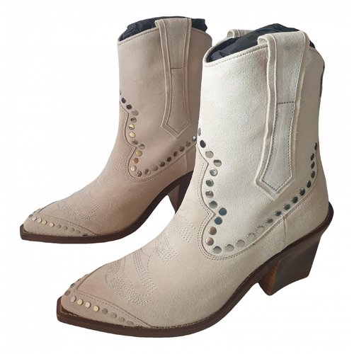 Pre-owned Zadig & Voltaire Cara Western Boots In Ecru