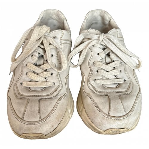 Pre-owned Gucci Rhyton Leather Trainers In Beige