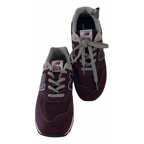 Pre-owned New Balance 574 Leather Trainers In Burgundy