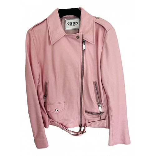 Pre-owned Iceberg Leather Biker Jacket In Pink