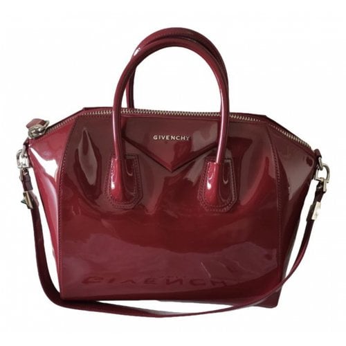 Pre-owned Givenchy Antigona Patent Leather Handbag In Burgundy