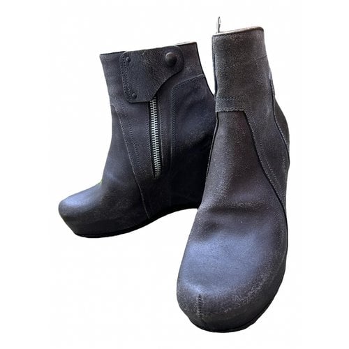 Pre-owned Rick Owens Leather Boots In Grey
