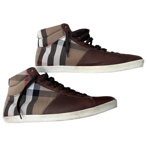 Pre-owned Burberry Leather High Trainers In Brown