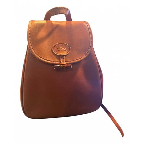 Pre-owned Longchamp Leather Backpack In Camel