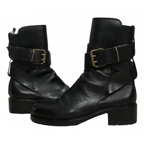 Pre-owned Sartore Leather Biker Boots In Black