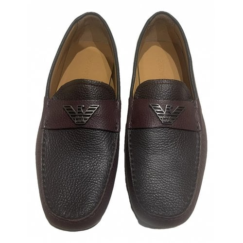 Pre-owned Emporio Armani Leather Flats In Burgundy