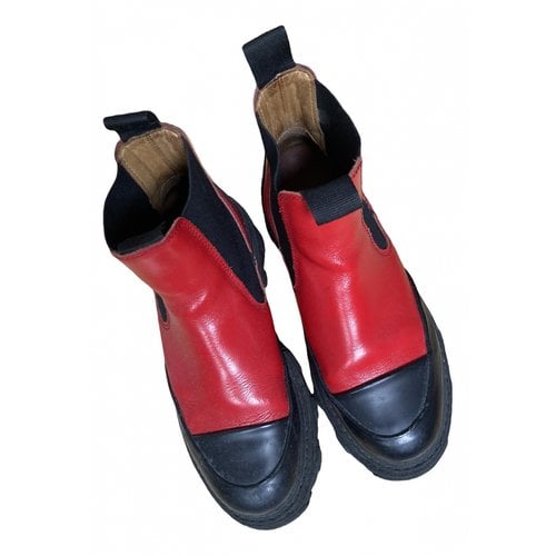 Pre-owned Ganni Leather Biker Boots In Red