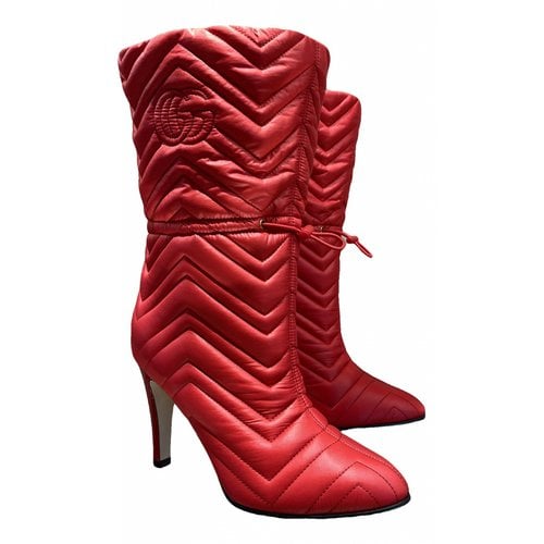 Pre-owned Gucci Marmont Cloth Snow Boots In Red