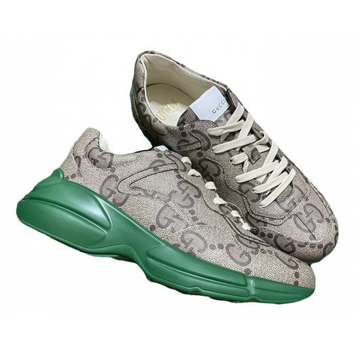 Pre-owned Gucci Rhyton Patent Leather Low Trainers In Green