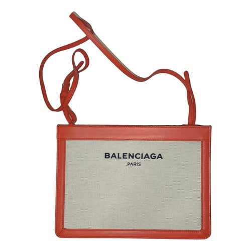 Pre-owned Balenciaga Navy Cabas Cloth Crossbody Bag In Beige
