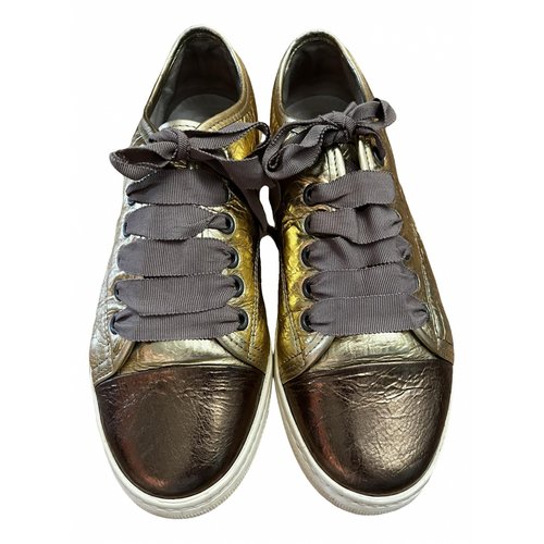Pre-owned Lanvin Leather Trainers In Gold