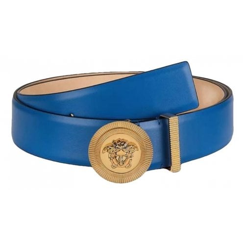 Pre-owned Versace Medusa Leather Belt In Blue