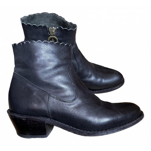 Pre-owned Fiorentini + Baker Leather Western Boots In Black