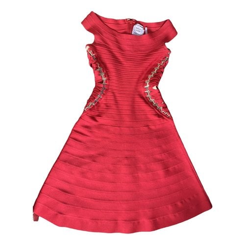 Pre-owned Herve Leger Mid-length Dress In Red