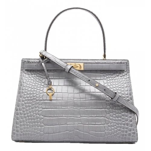 Pre-owned Tory Burch Lee Radziwill Petite Leather Handbag In Grey