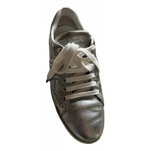 Pre-owned Prada Leather Trainers In Metallic