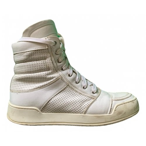 Pre-owned Balmain Leather High Trainers In White