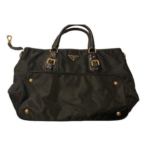 Pre-owned Prada Tessuto Linen Handbag In Black