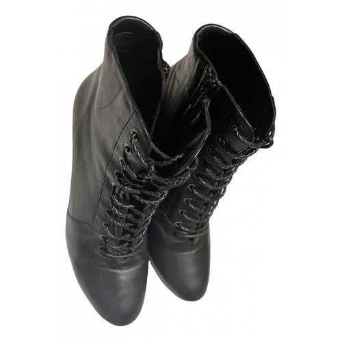 Pre-owned Robert Clergerie Leather Lace Up Boots In Black